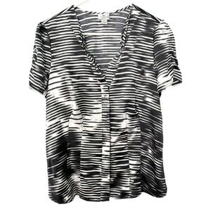 Worthington Stretch Large Black/White Abstract Stripe V-Neck Blouse Casual